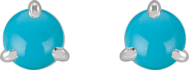 Platinum Natural Turquoise Round 3-Prong Claw Rose-Cut Stud Earrings - view 4