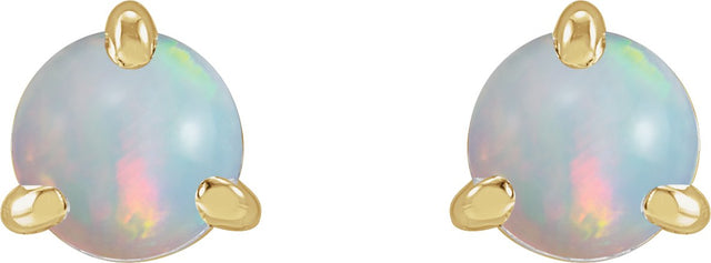 14K Gold Natural White Opal Round 3-Prong Claw Rose-Cut Stud Earrings - Yellow Gold - view 4