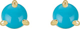 14K Gold Natural Turquoise Round 3-Prong Claw Rose-Cut Stud Earrings - Yellow Gold - view 4