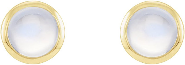 14K Gold Natural Rainbow Moonstone Round Bezel-Set Rose-Cut Stud Earrings - Yellow Gold - view 4
