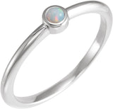 Platinum Round Natural White Opal Bezel-Set Stackable Ring - view 3