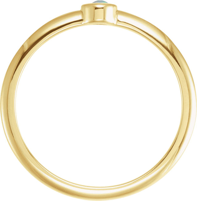 14K Gold Round Natural White Opal Bezel-Set Stackable Ring - Yellow Gold - view 4