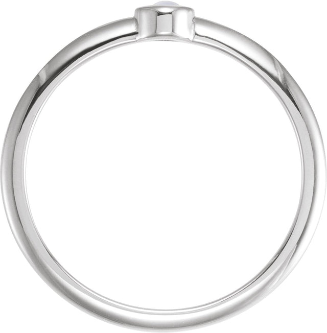 Platinum Round Natural Rainbow Moonstone Bezel-Set Stackable Ring - view 4