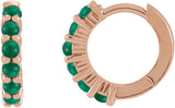 14K Gold Round Natural Emerald Cabochon Hinged Hoop Earrings - Rose Gold - view 6