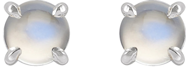 Platinum Natural Rainbow Moonstone Round 4-Prong Claw Rose-Cut Stud Earrings - view 4