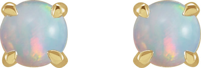 14K Gold Natural White Opal Round 4-Prong Claw Rose-Cut Stud Earrings - Yellow Gold - view 4