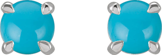 Platinum Natural Turquoise Round 4-Prong Claw Rose-Cut Stud Earrings - view 4