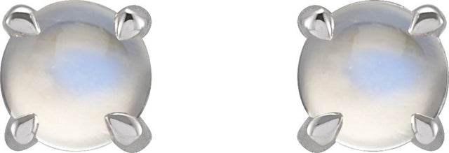 14K Gold Natural Rainbow Moonstone Round 4-Prong Claw Rose-Cut Stud Earrings - White Gold - view 4