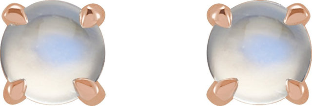14K Gold Natural Rainbow Moonstone Round 4-Prong Claw Rose-Cut Stud Earrings - Rose Gold - view 4