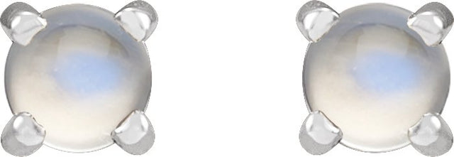 14K Gold Natural Rainbow Moonstone Round 4-Prong Claw Rose-Cut Stud Earrings - White Gold - view 4