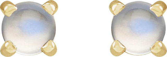 14K Gold Natural Rainbow Moonstone Round 4-Prong Claw Rose-Cut Stud Earrings - Yellow Gold - view 4