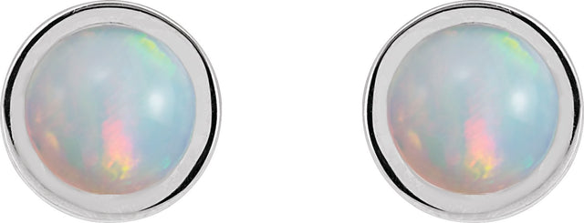Platinum Natural White Opal Round Bezel-Set Rose-Cut Stud Earrings - view 4