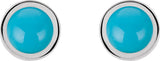 Platinum Natural Turquoise Round Bezel-Set Rose-Cut Stud Earrings - view 4