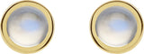 14K Gold Natural Rainbow Moonstone Round Bezel-Set Rose-Cut Stud Earrings - Yellow Gold - view 4