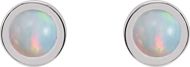 14K Gold Natural White Opal Round Bezel-Set Rose-Cut Stud Earrings - White Gold - view 4