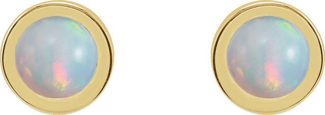 14K Gold Natural White Opal Round Bezel-Set Rose-Cut Stud Earrings - Yellow Gold - view 4