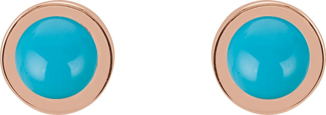 14K Gold Natural Turquoise Round Bezel-Set Rose-Cut Stud Earrings - Rose Gold - view 4