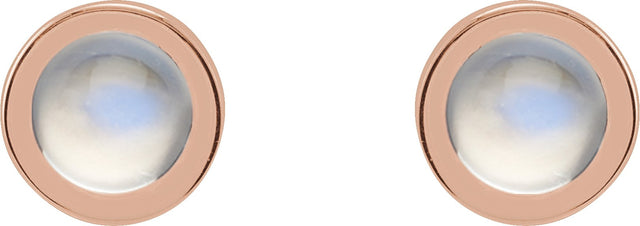 14K Gold Natural Rainbow Moonstone Round Bezel-Set Rose-Cut Stud Earrings - Rose Gold - view 4
