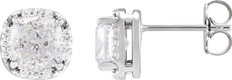 14K Gold Lab-Grown Moissanite & Natural Diamond Cushion Halo-Style Stud Earrings - White Gold