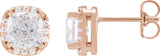 14K Gold Lab-Grown Moissanite & Natural Diamond Cushion Halo-Style Stud Earrings - Rose Gold