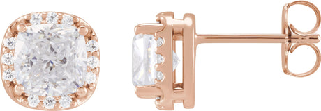14K Gold Lab-Grown Moissanite & Natural Diamond Cushion Halo-Style Stud Earrings - Rose Gold