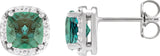 Platinum Lab-Grown Alexandrite & Natural Diamond Cushion Halo-Style Stud Earrings