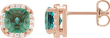 14K Gold Lab-Grown Alexandrite & Natural Diamond Cushion Halo-Style Stud Earrings - Rose Gold