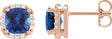 14K Gold Lab-Grown Blue Sapphire & Natural Diamond Cushion Halo-Style Stud Earrings - Rose Gold