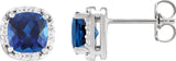 Platinum Lab-Grown Blue Sapphire & Natural Diamond Cushion Halo-Style Stud Earrings
