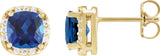 14K Gold Lab-Grown Blue Sapphire & Natural Diamond Cushion Halo-Style Stud Earrings - Yellow Gold