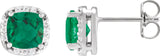 Platinum Lab-Grown Emerald & Natural Diamond Cushion Halo-Style Stud Earrings