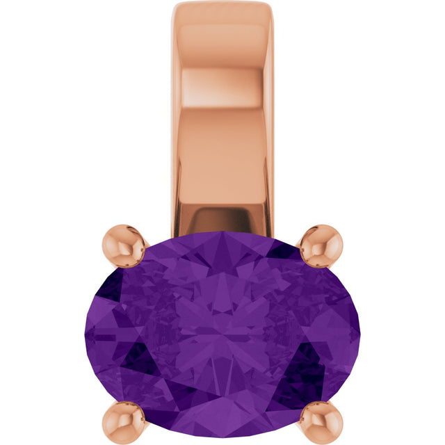 14K Gold Oval Natural Amethyst Solitaire Pendant – 8x6mm - Rose Gold