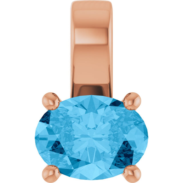 14K Gold Oval Natural Swiss Blue Topaz Solitaire Pendant – 8x6mm - Rose Gold