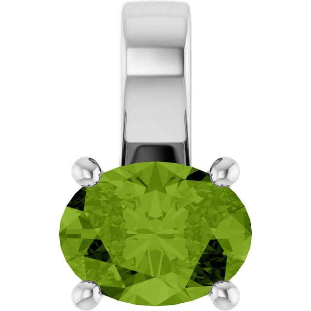 14K Gold Oval Natural Peridot Solitaire Pendant – 8x6mm - White Gold