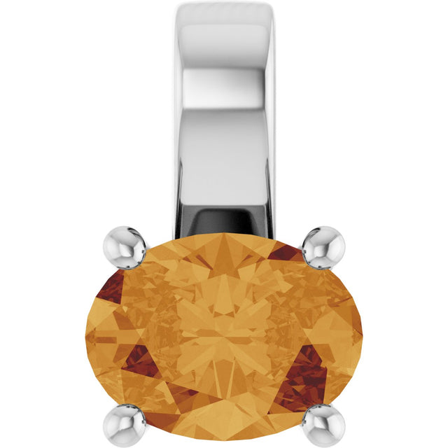 14K Gold Oval Natural Citrine Solitaire Pendant – 8x6mm - White Gold