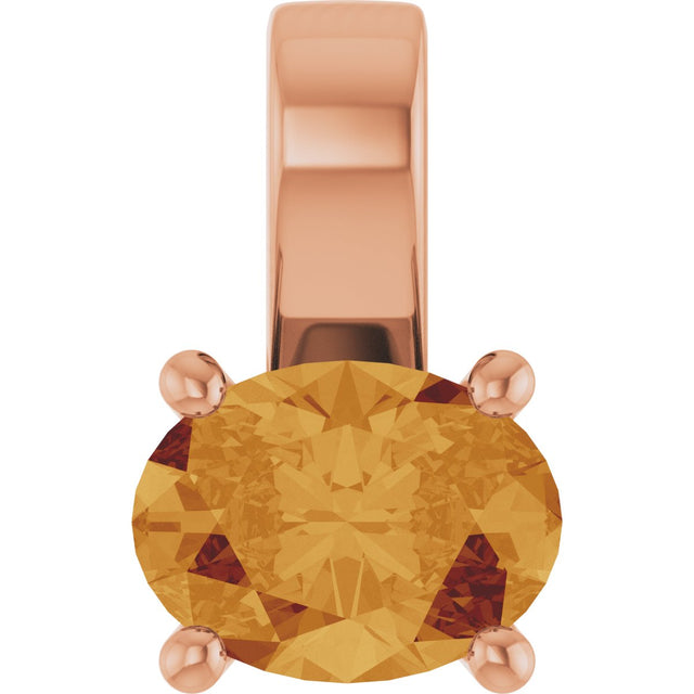14K Gold Oval Natural Citrine Solitaire Pendant – 8x6mm - Rose Gold