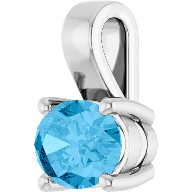 14K Gold Oval Natural Swiss Blue Topaz Solitaire Pendant – 8x6mm - White Gold - view 2