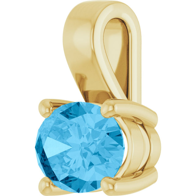 14K Gold Oval Natural Swiss Blue Topaz Solitaire Pendant – 8x6mm - Yellow Gold - view 2