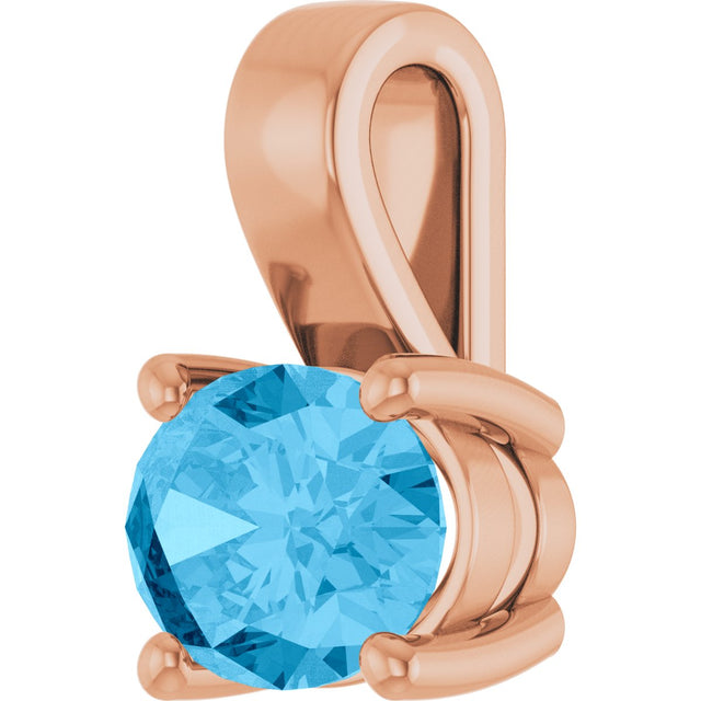 14K Gold Oval Natural Swiss Blue Topaz Solitaire Pendant – 8x6mm - Rose Gold - view 2
