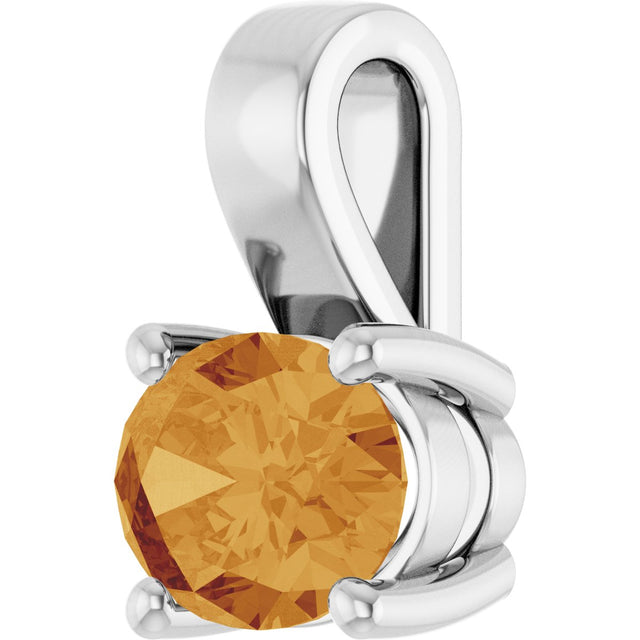 14K Gold Oval Natural Citrine Solitaire Pendant – 8x6mm - White Gold - view 2
