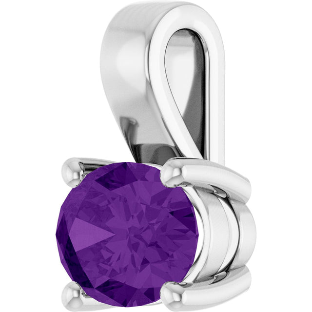 14K Gold Oval Natural Amethyst Solitaire Pendant – 8x6mm - White Gold - view 2