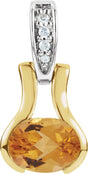 14K Gold Oval Natural Citrine & Natural Diamond Bezel-Set Pendant