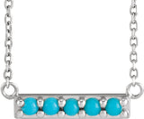 14K Gold Round Natural Turquoise Accented Bar Necklace - White Gold