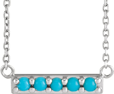 Platinum Round Natural Turquoise Accented Bar Necklace