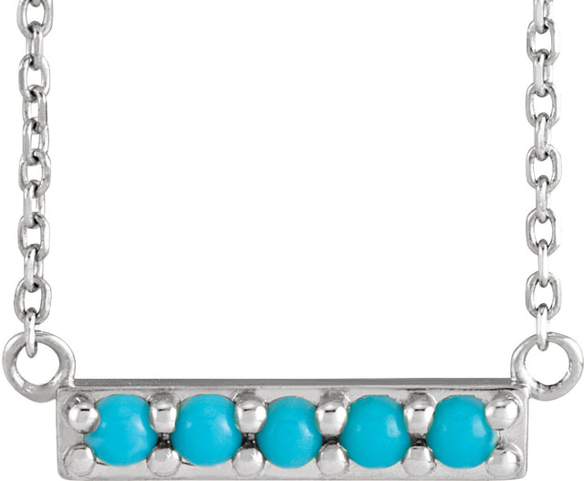Platinum Round Natural Turquoise Accented Bar Necklace