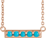 14K Gold Round Natural Turquoise Accented Bar Necklace - Rose Gold