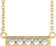 14K Gold Round Natural Rainbow Moonstone Accented Bar Necklace - Yellow Gold