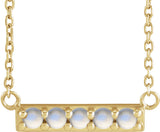 14K Gold Round Natural Rainbow Moonstone Accented Bar Necklace - Yellow Gold
