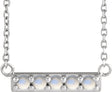 Platinum Round Natural Rainbow Moonstone Accented Bar Necklace