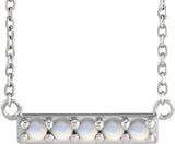 Platinum Round Natural Rainbow Moonstone Accented Bar Necklace